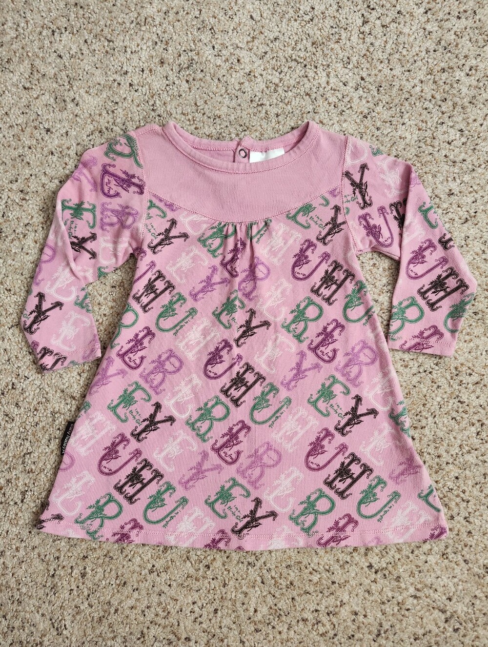 Hurley Pink Long Sleeve Baby Girl Casual Dress with Green and Purple Accents